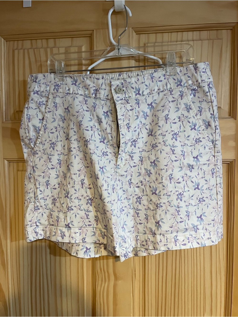 JACHS Girlfriend Lavender Floral Jean Shorts on Cream
